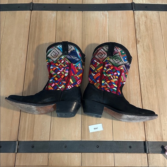 Western 8.5 Cowboy Boot Black Leather Rodeo Cowgirl Handmade - Picture 5 of 7